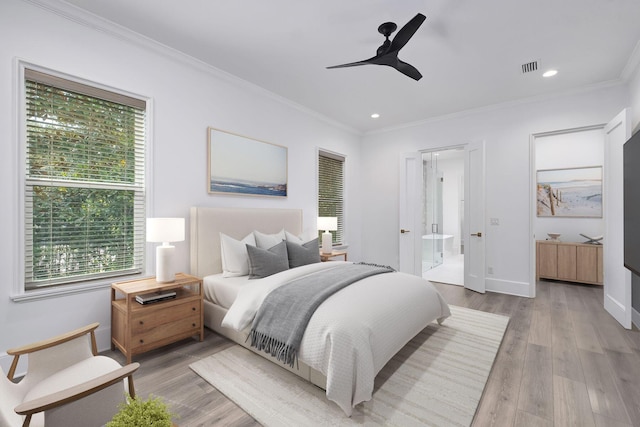156 Beacon Point Dr, Santa Rosa Beach, FL 32459 - bedroom with multiple windows, ornamental molding, wood finished floors, baseboards, and recessed lighting