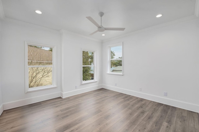 156 Beacon Point Dr, Santa Rosa Beach, FL 32459 - unfurnished room with crown molding, a ceiling fan, wood finished floors, baseboards, and recessed lighting