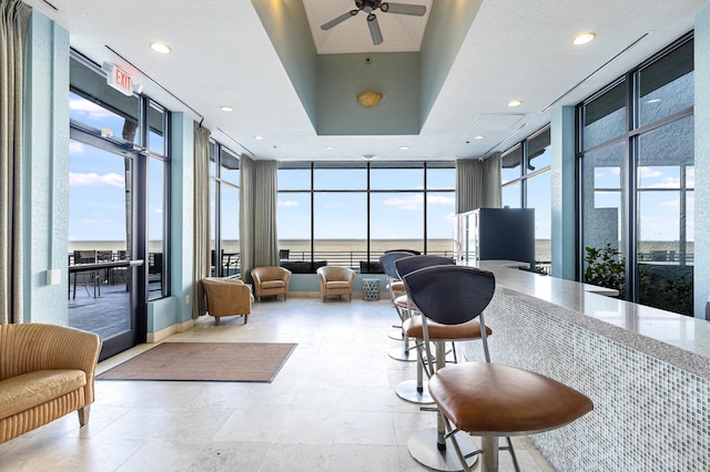 lobby with a water view