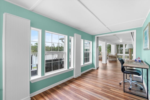 office area with wood-type flooring