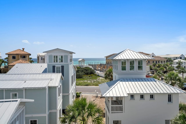 exterior space with a water view