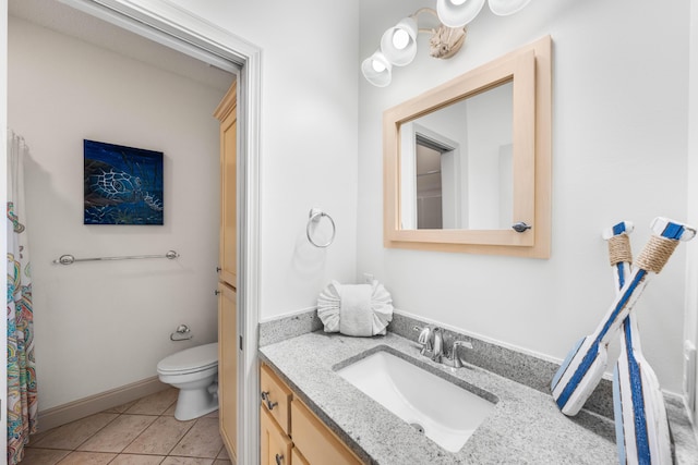 bathroom featuring toilet, tile patterned floors, and vanity