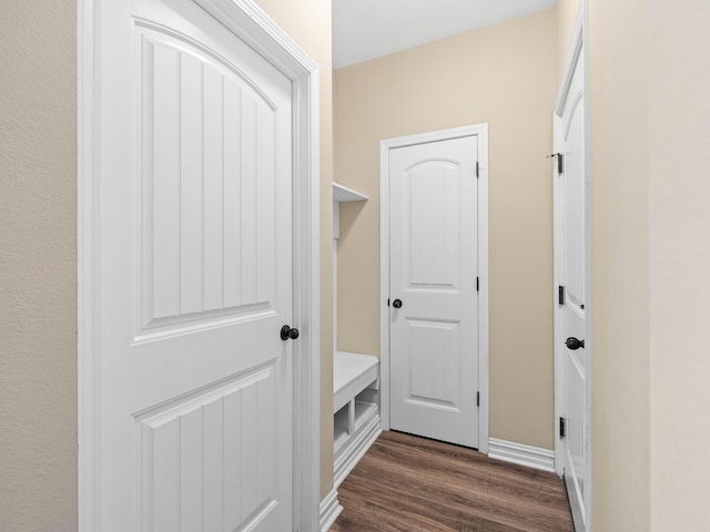 mudroom featuring dark wood-type flooring