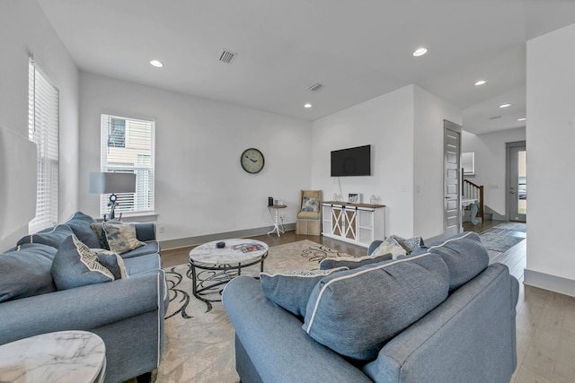 living room with light wood-type flooring