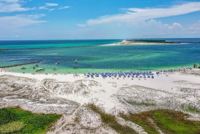 property view of water featuring a beach view