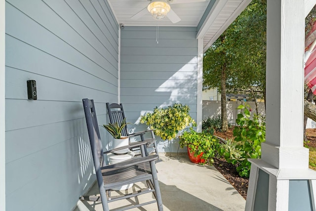 view of patio / terrace featuring ceiling fan