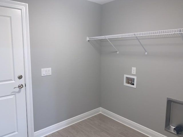 laundry area with wood-type flooring and hookup for a washing machine