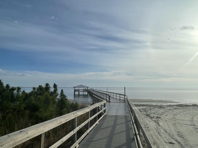 view of dock with a water view