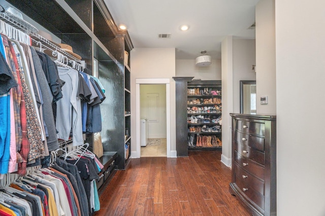 spacious closet featuring dark wood-type flooring