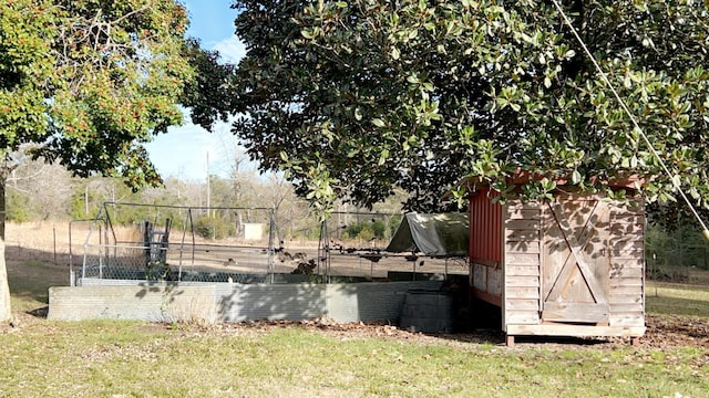 view of yard featuring a shed