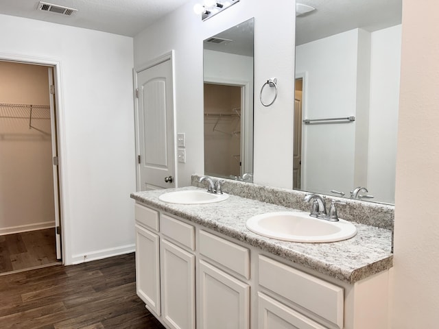 bathroom featuring vanity and hardwood / wood-style flooring