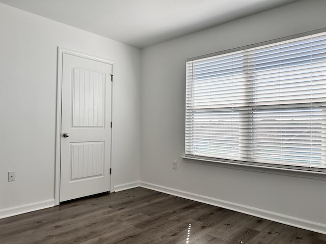 unfurnished room featuring dark wood-type flooring and a healthy amount of sunlight