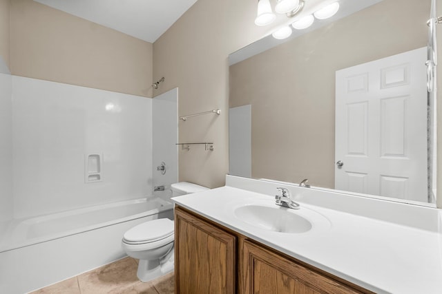 full bathroom featuring toilet, tile patterned floors, shower / tub combination, and vanity