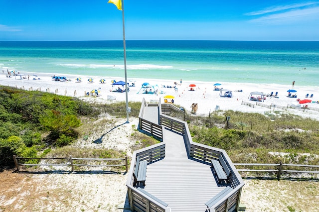 property view of water featuring a view of the beach