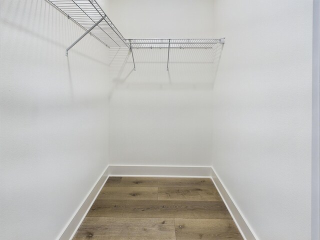 walk in closet with wood finished floors