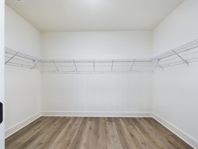 walk in closet with wood finished floors