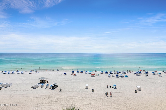 property view of water featuring a beach view