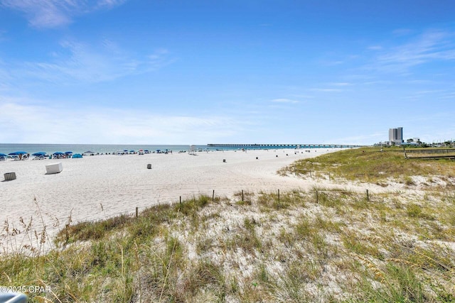 view of water feature with a view of the beach