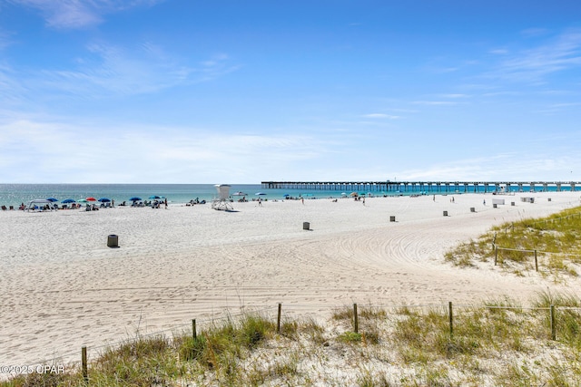 view of water feature featuring a view of the beach