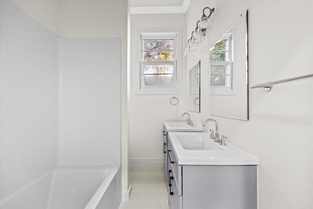 bathroom with tile patterned flooring and vanity