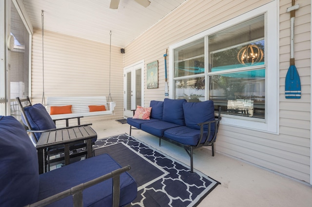 view of patio featuring ceiling fan and an outdoor hangout area