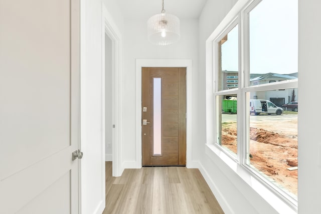 doorway with light hardwood / wood-style floors