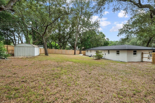 view of yard with a storage unit