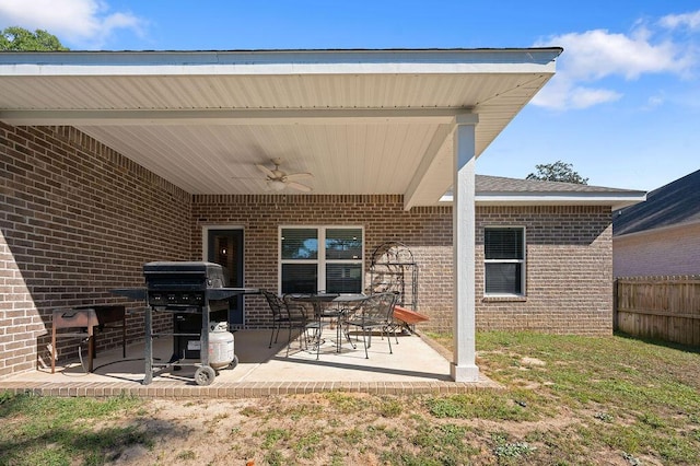 view of patio / terrace featuring ceiling fan and area for grilling