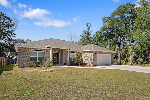 ranch-style house with a front lawn and a garage