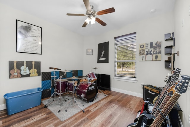 interior space featuring hardwood / wood-style floors and ceiling fan