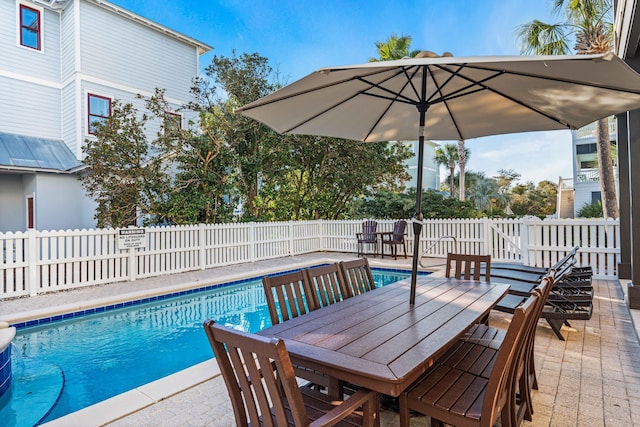 view of swimming pool featuring a patio