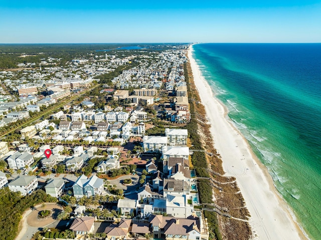 aerial view with a beach view and a water view