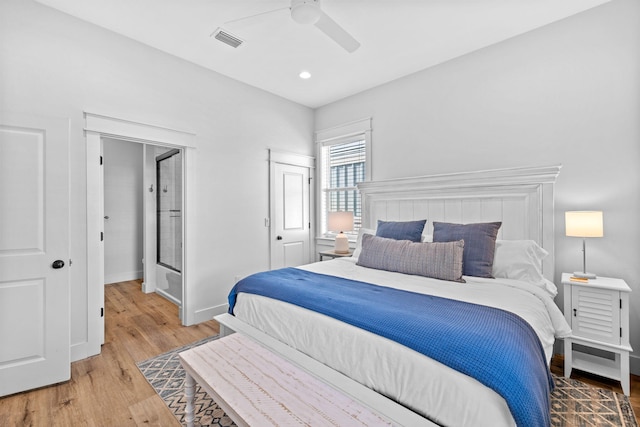 bedroom featuring ceiling fan and wood-type flooring