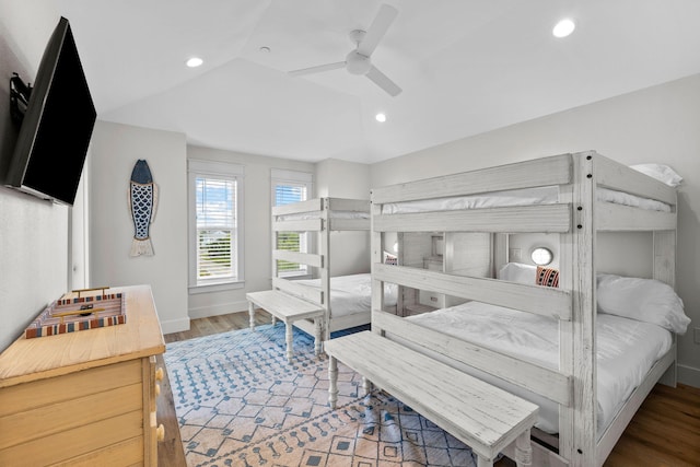 bedroom featuring hardwood / wood-style flooring and ceiling fan