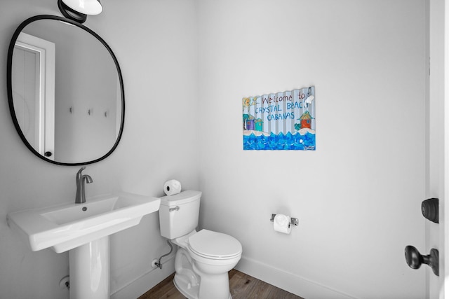 bathroom with toilet and wood-type flooring