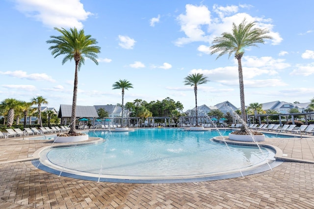 view of pool featuring a patio