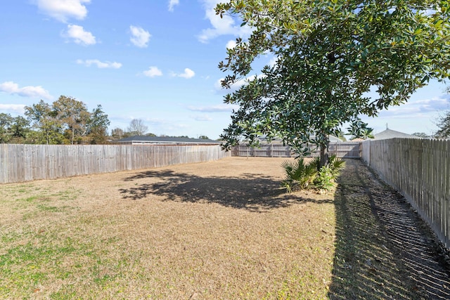 view of yard with a fenced backyard