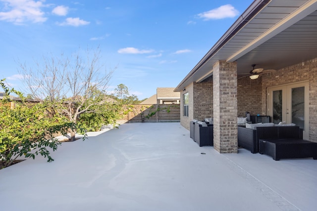 view of patio / terrace with ceiling fan and an outdoor hangout area