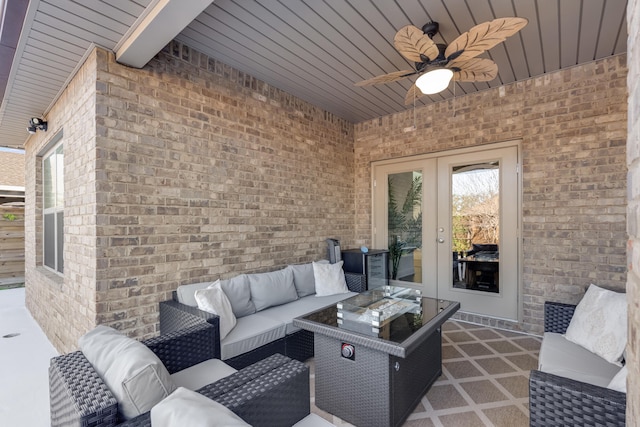 view of patio / terrace with an outdoor hangout area and french doors