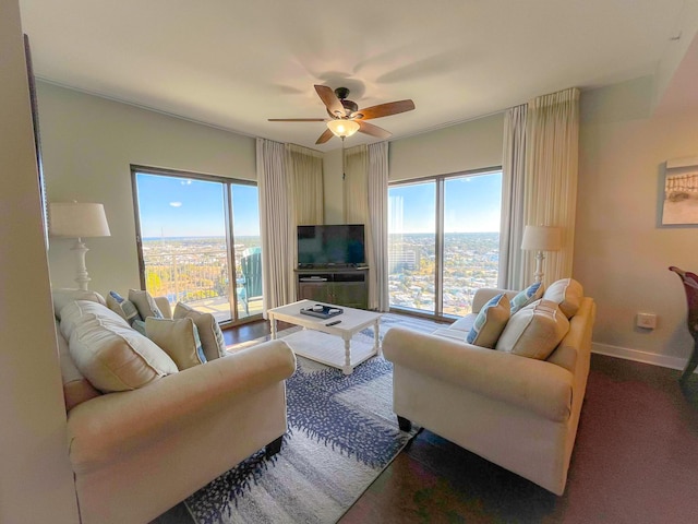 living room featuring ceiling fan