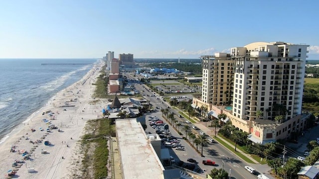 bird's eye view with a view of the beach and a water view