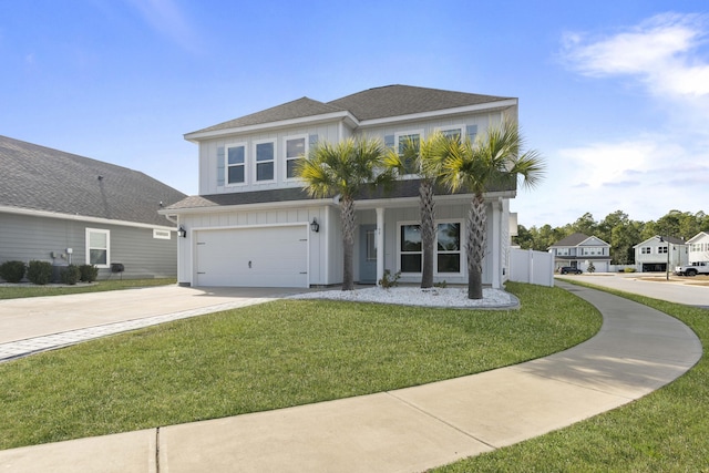 view of front facade with a front lawn and a garage