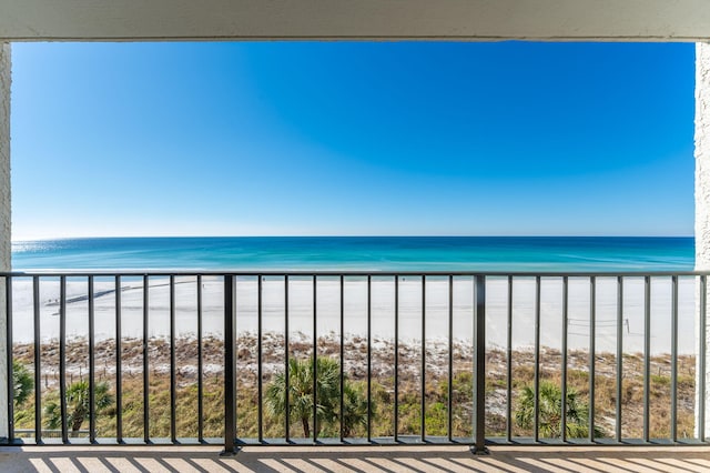 property view of water featuring a beach view