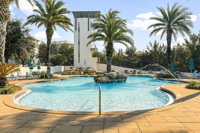 view of pool featuring a patio