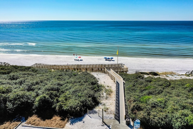 view of water feature featuring a beach view