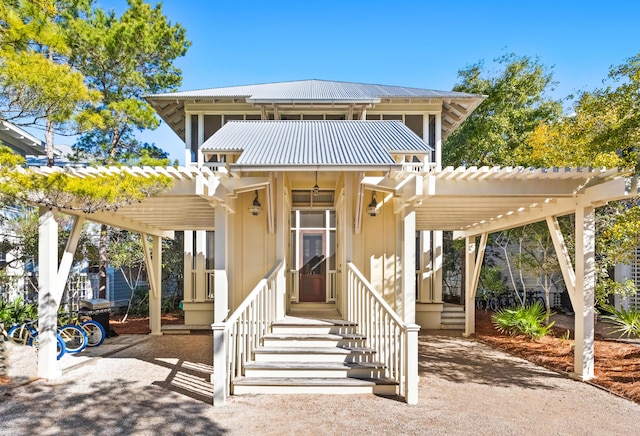 view of front facade with a pergola