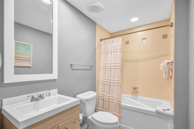 full bathroom featuring toilet, vanity, and shower / bath combo