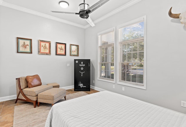 bedroom with crown molding and ceiling fan