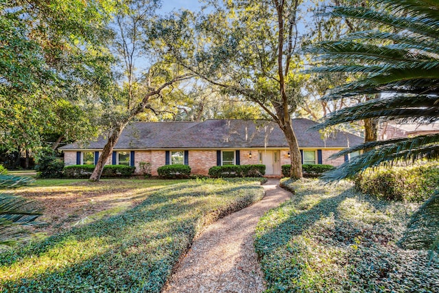 ranch-style home with a front lawn