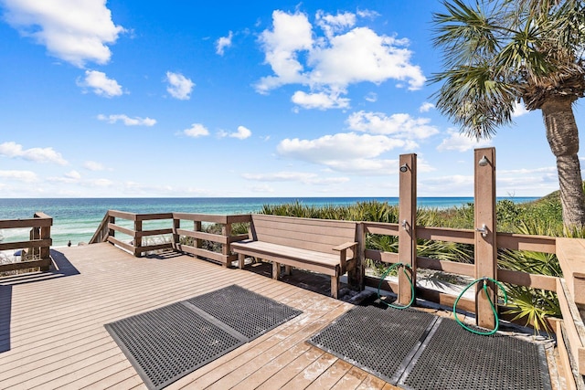 deck featuring a water view